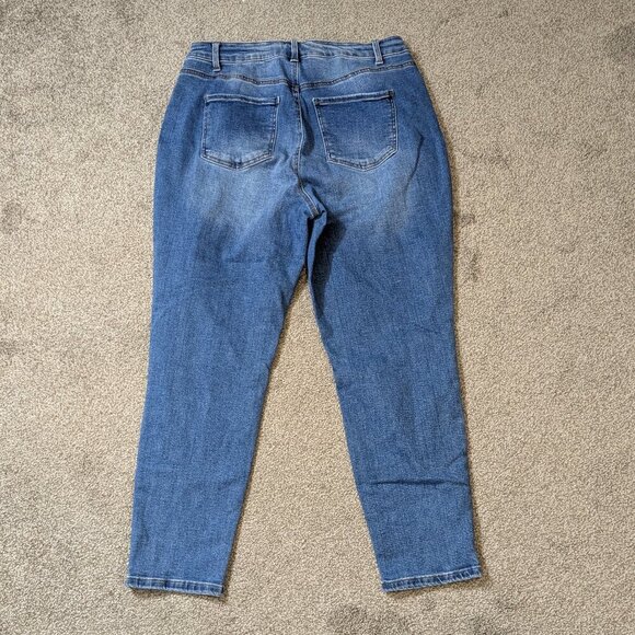 WAX JEAN, Blue Stretch Denim High Rise Slim Fit Distressed Jeans; Size 16 - Picture 2 of 4